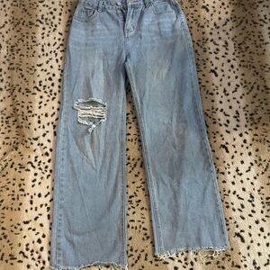 SHEIN Blue Boot Cut Jeans with Distressed Details